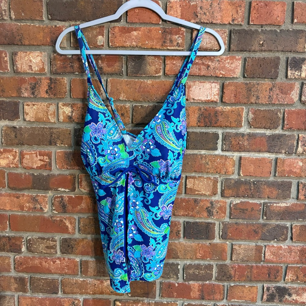 Ocean Dream womens floral paisley tankini swimsuit top blue 16